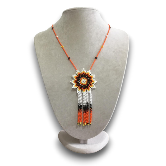 Handmade genuine stoned sand beads long orange necklace.