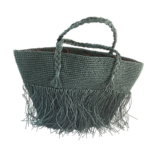 Hand Crafted green tassel woven tote bag