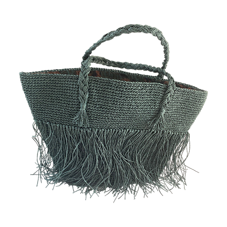 Hand Crafted green tassel woven tote bag