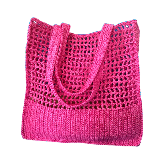 Hand Crafted wicker pink large mesh shoulder bag