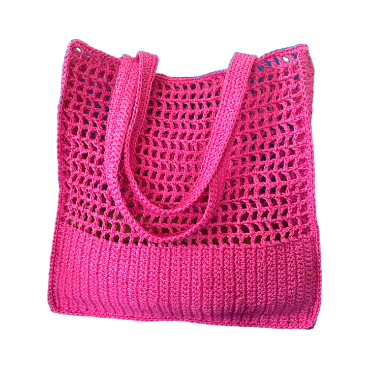 Hand Crafted wicker pink large mesh shoulder bag