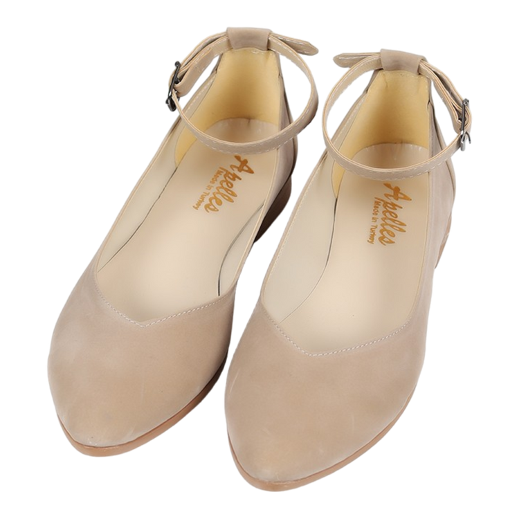 Hand crafted Beige Suede Women's Ballerinas with Ankle Buckle