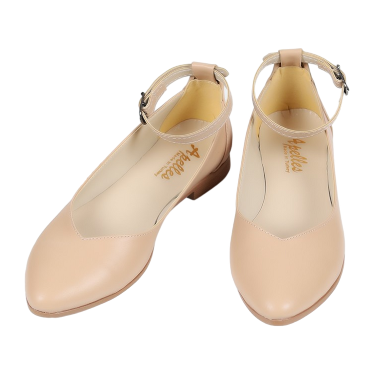 Hand crafted Beige Suede Women's Ballerinas with Ankle Buckle