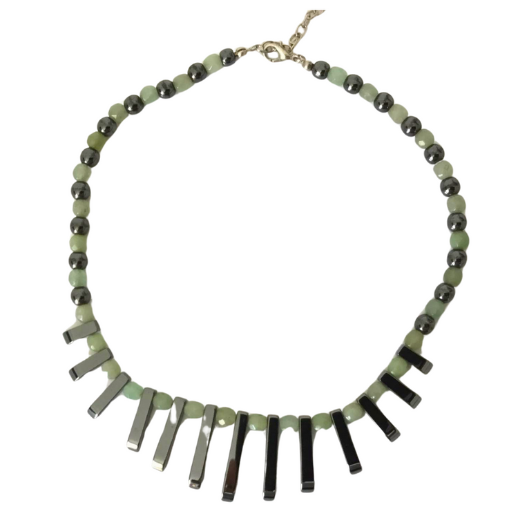 Handmade genuine stoned green aventurine and hematite necklace.