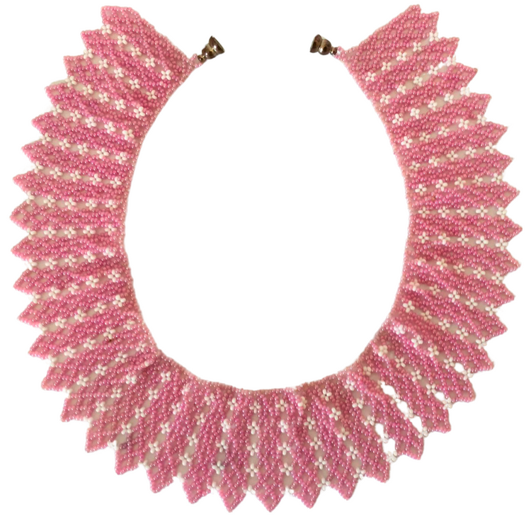 Handmade genuine stoned sand beads pink collar necklace.