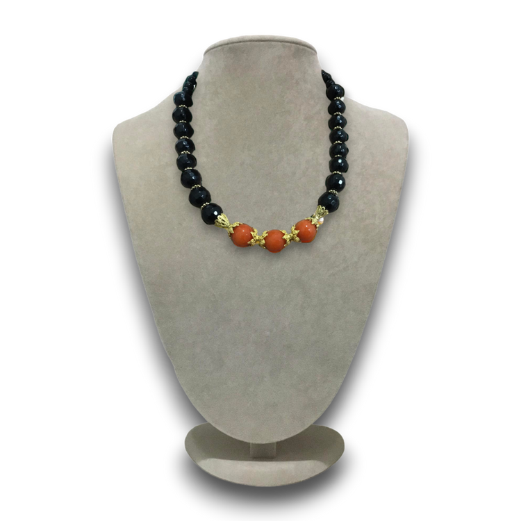 Handmade genuine stoned, onyx and orange agate necklace.