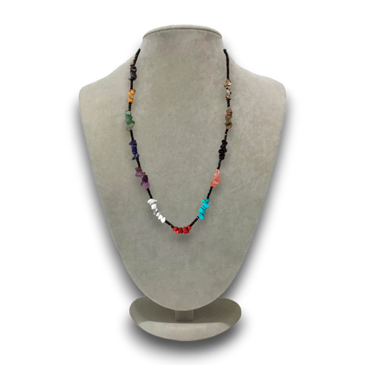 Handmade natural stoned with rose quartz, amethyst, howlite, lapis lazuli, aventurine, black jesperve, unachite, turquoise, red quartz, smoky quartz and agate long necklace.