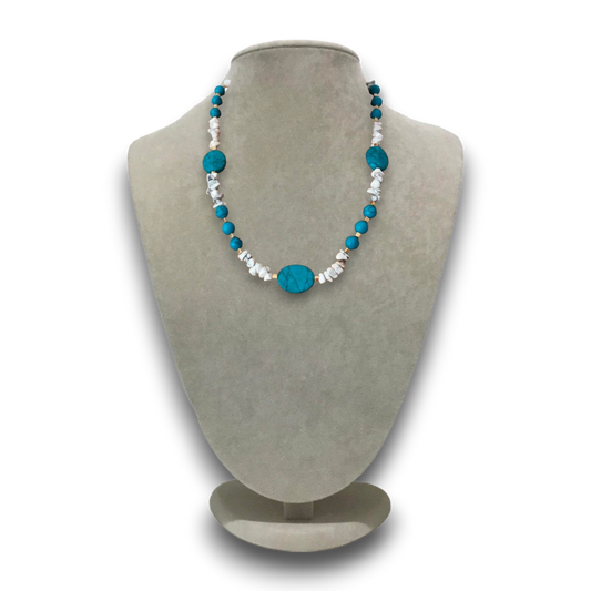 Handmade genuine stoned white howlite and turquoise necklace.