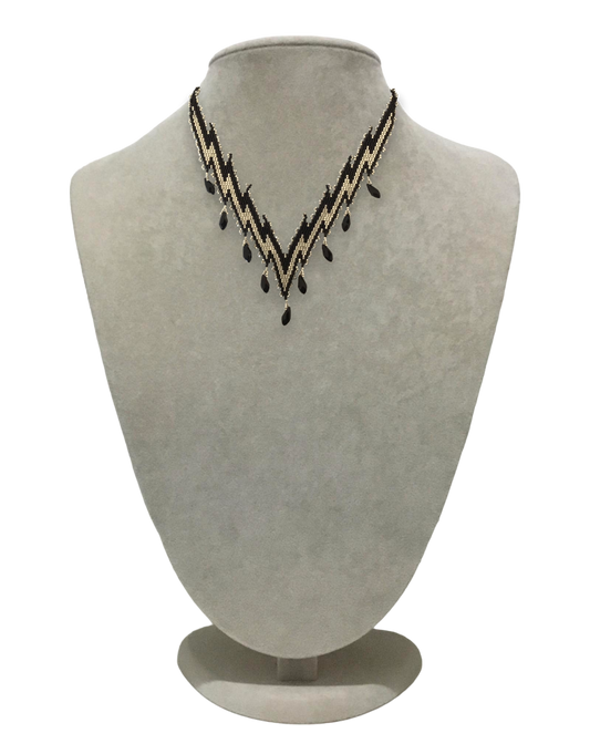 handmade geniune stoned black and silver miyuki beads necklace