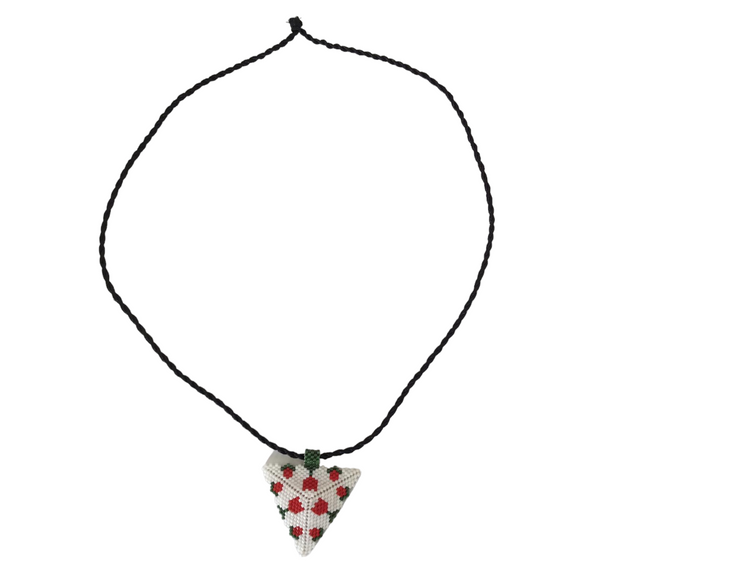 Handmade genuine stoned miyuki beads triangle tulip patterned long necklace.