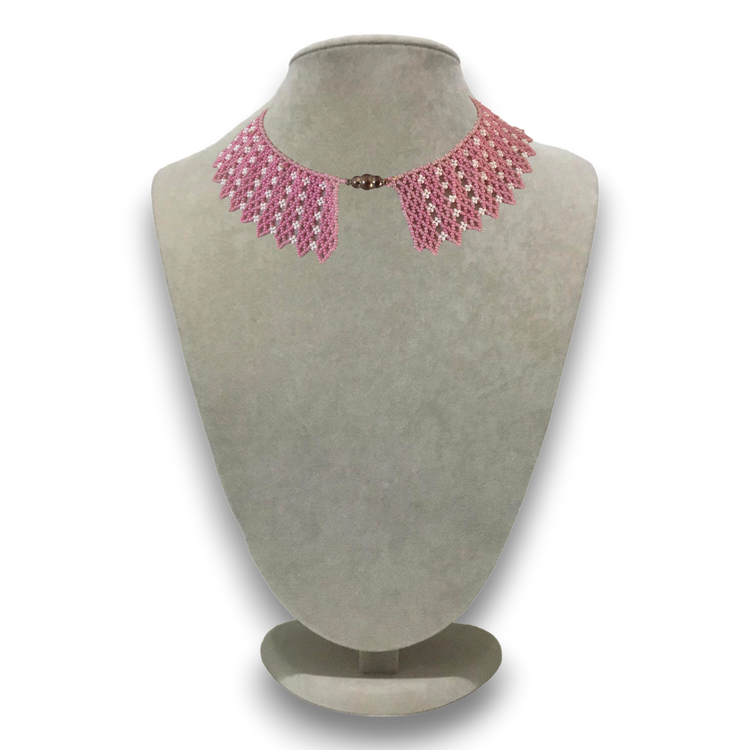 Handmade genuine stoned sand beads pink collar necklace.