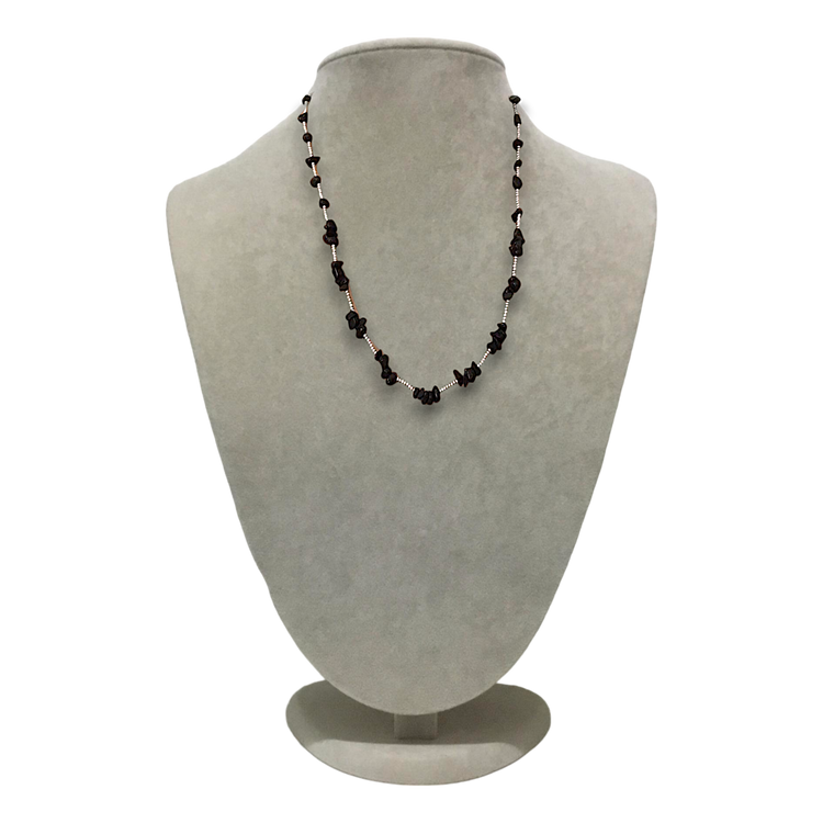 Handmade genuine stoned black onyx and baked sand beads necklace.