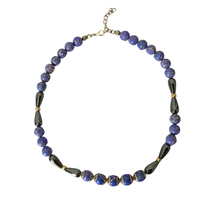 Handmade genuine stoned sodalite and hematite necklace.