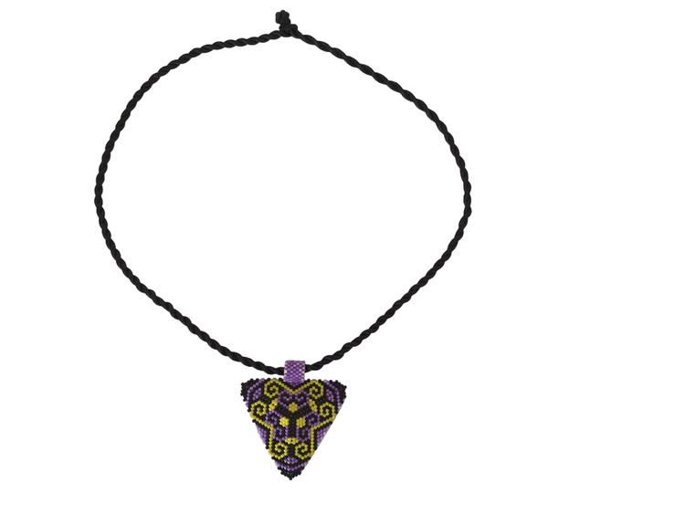 Handmade genuine stoned miyuki beads, anatolian motif triangle necklace.