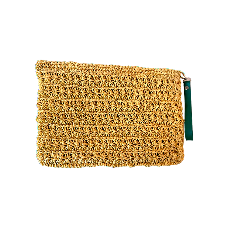 Hand Crafted lined yellow woven clutch bag