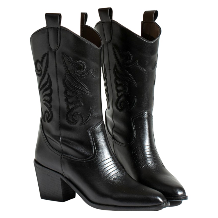 Hand crafted Women's Daily Black Embroidered Cowboy Boots