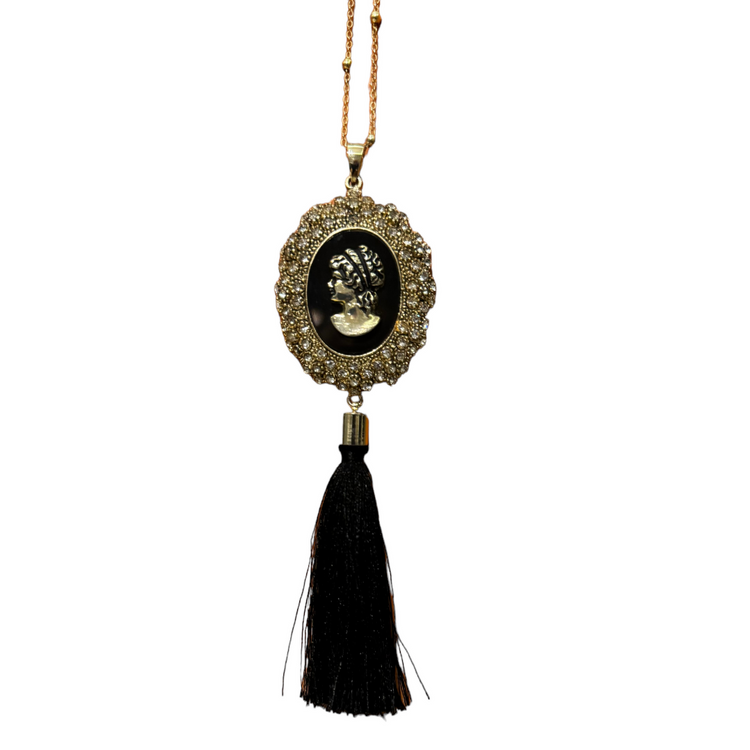 Handmade special design brass plated specially embroidered black and gold tassel necklace.