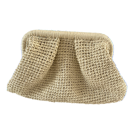 Handmade beige wicker cloud shape clutch with pleats and hidden snap clouser.