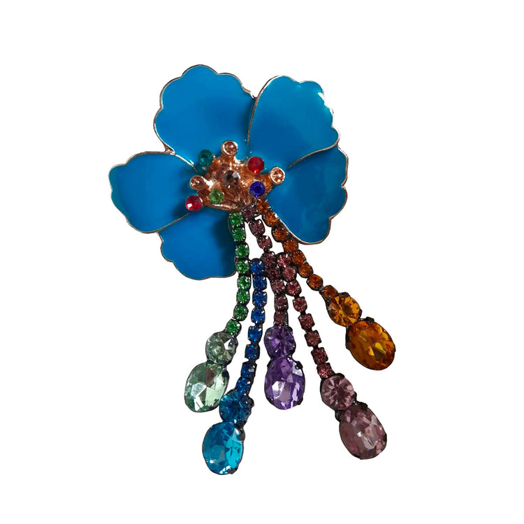 Blue flower earrings, a wonderful handmade piece decorated with colorful stones.