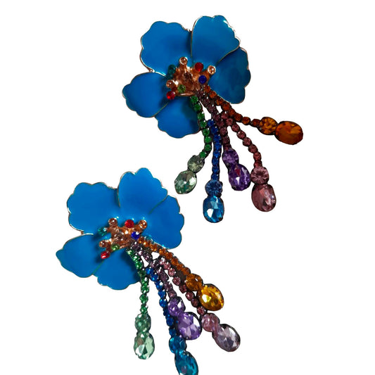 Blue flower earrings, a wonderful handmade piece decorated with colorful stones.