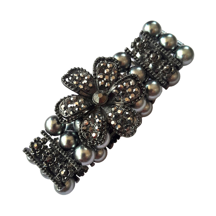 Handmade special design, flexible elastic bracelet, consisting of gray crystals and special accessory stones.