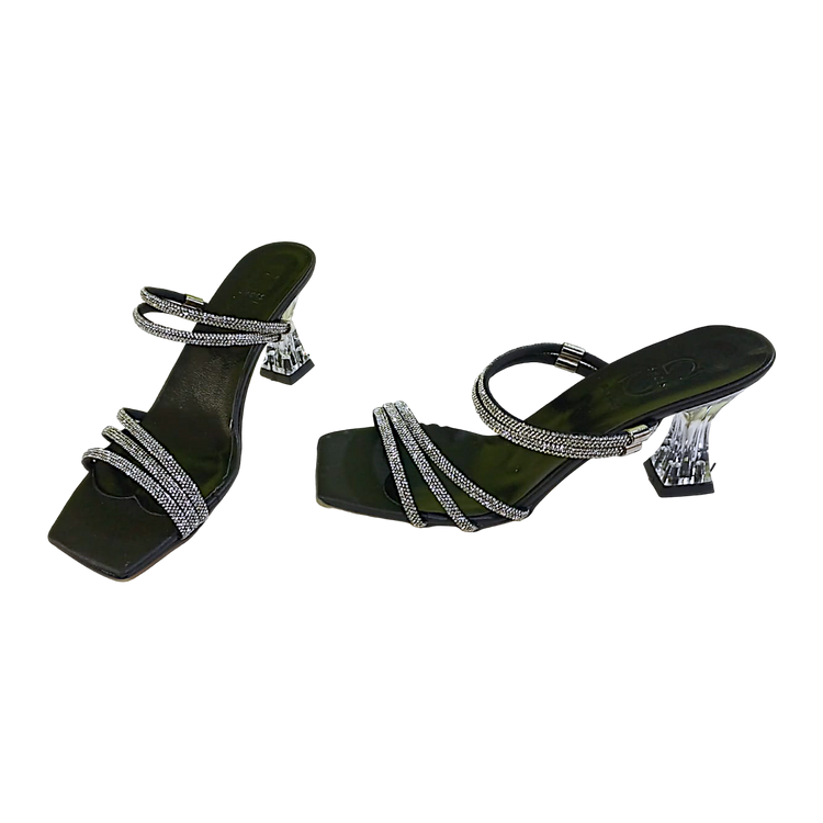 Hand crafted women shoes, stone detailed heeled sandals.