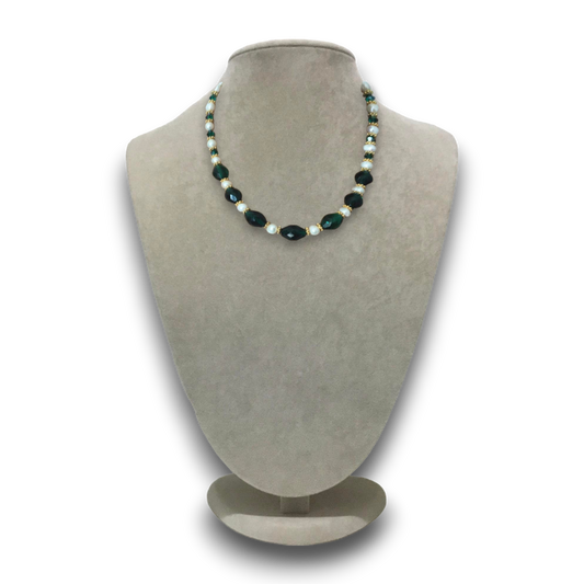 Handmade genuine stoned pearl and green swarovski crystal necklace.