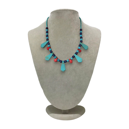 Handmade genuine stoned lapis lazuli, turquoise and red quartz necklace.