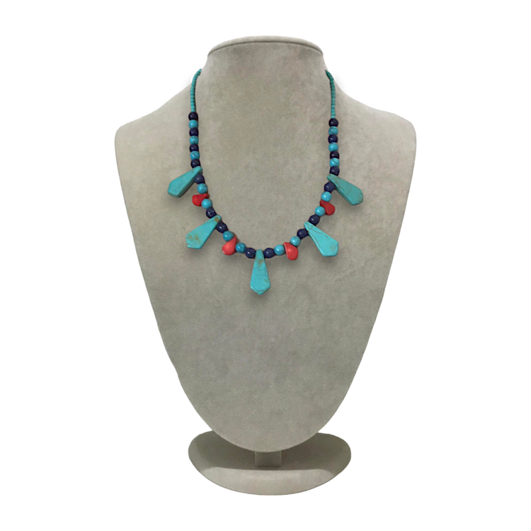 Handmade genuine stoned lapis lazuli, turquoise and red quartz necklace.