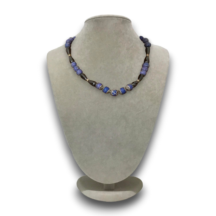 Handmade genuine stoned sodalite and hematite necklace.