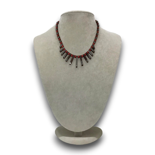 Handmade genuine stoned hematite and red quartz necklace.