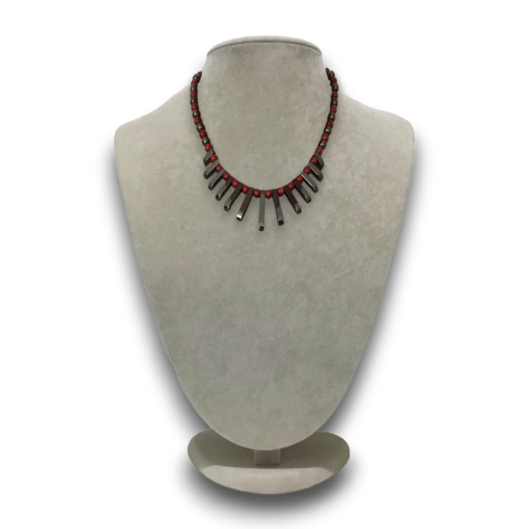 Handmade genuine stoned hematite and red quartz necklace.