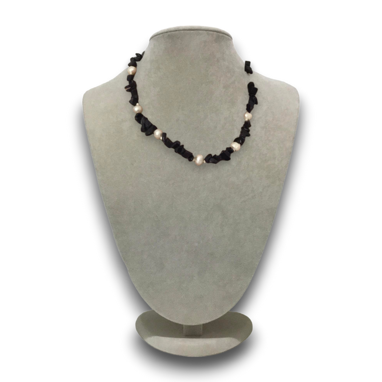 Handmade genuine stoned navy star stone and pearl necklace.