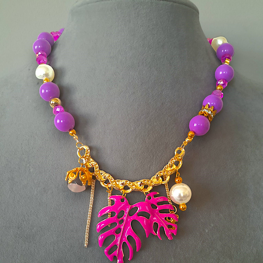 Handmade special design purple necklace with pearls