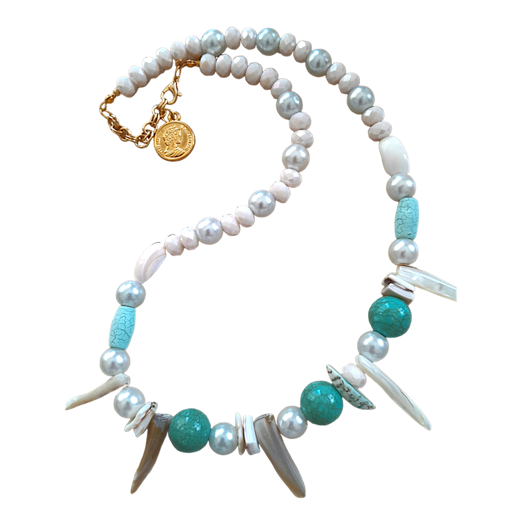 Handmade seashell necklace made of natural genuine stones