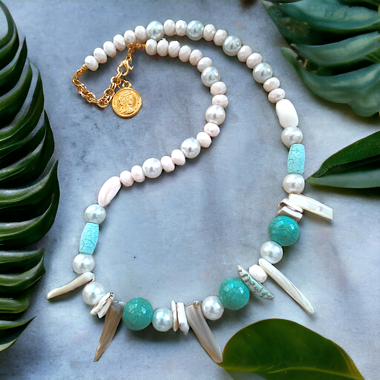 Handmade seashell necklace made of natural genuine stones