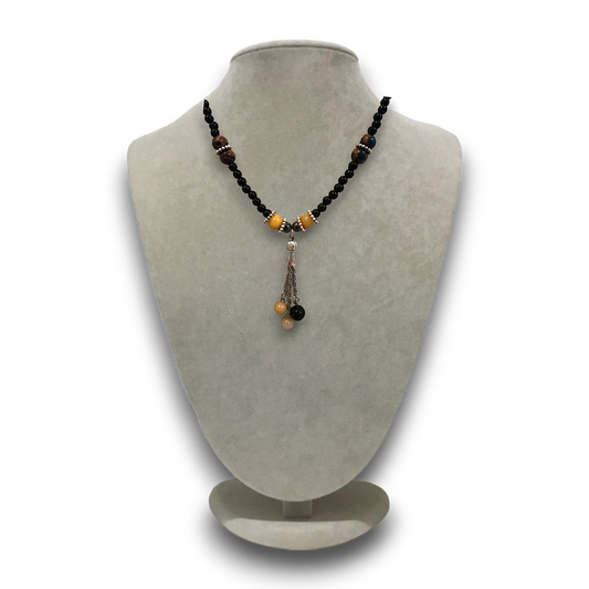 Handmade necklace for men, genuine stoned with calcite stone and black and silver accessories.