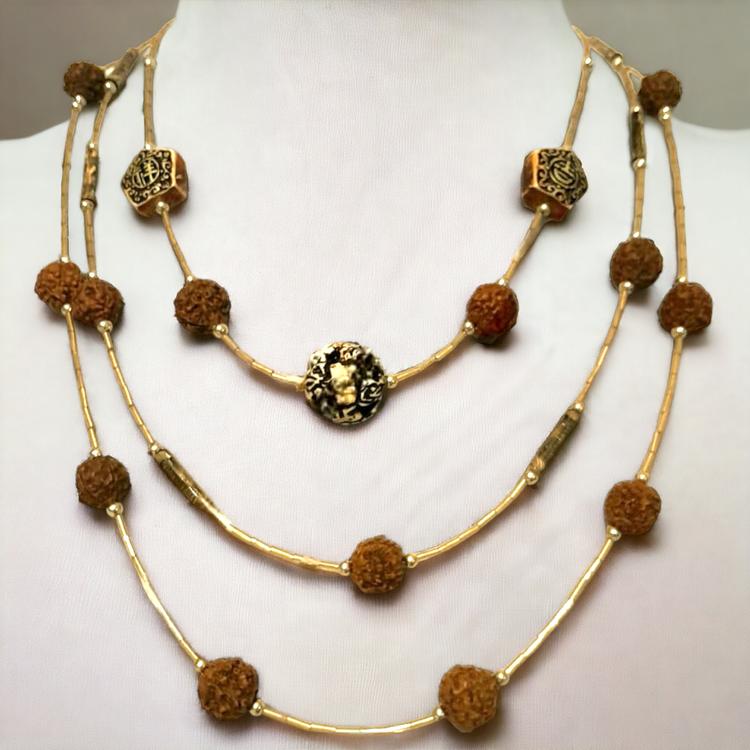 Handmade Brown/Gold triple necklace consisting of special accesory stones.