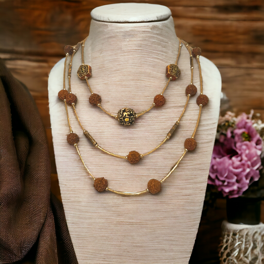 Handmade Brown/Gold triple necklace consisting of special accesory stones.