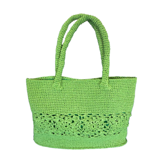 Handcrocheted and crafted benetton green motif wicker tote bag