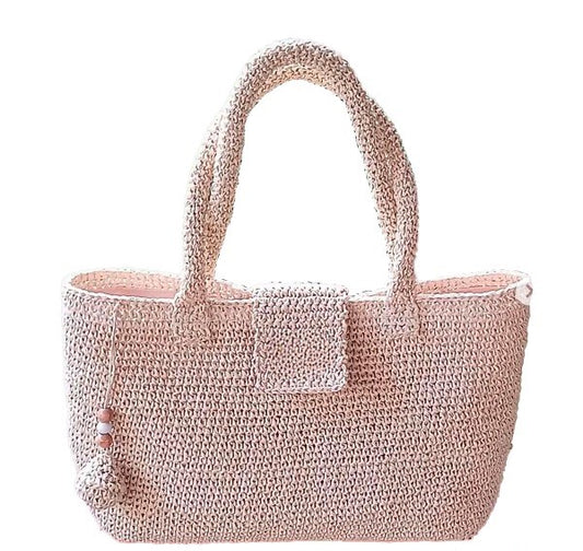 Hand crocheted and crafted wicker tote, cream colour.