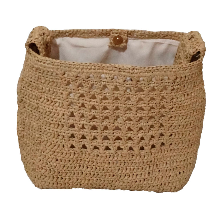 Hand crocheted and crafted, beige raffia rope medium bag.