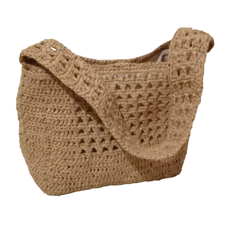 Hand crocheted and crafted, beige raffia rope medium bag.