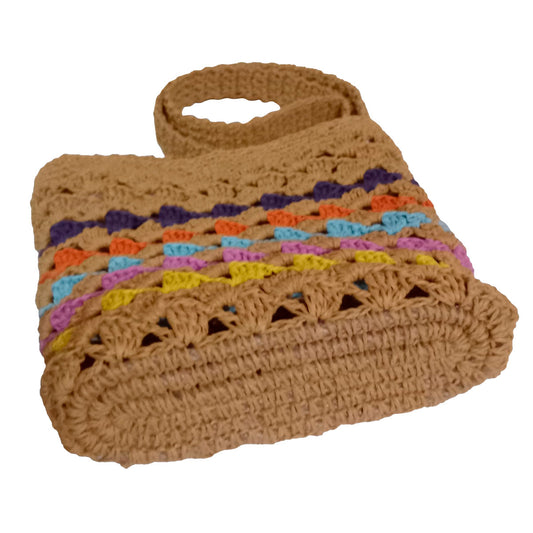 Hand crocheted and crafted paper rope small shoulder bag.